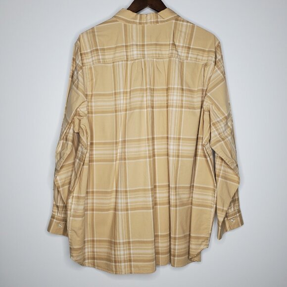 Lands' End Womens Tan Plaid Button Front Blouse Size 2X Lightweight Cotton - Picture 2 of 8